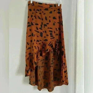 Leopard printed orange high low skirt